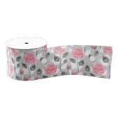 Grijs en roze. Floral patroon Grosgrain Lint (Spoel)