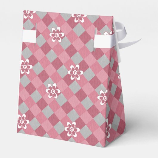 Grijs en roze geruit met kamillebloemen bedankdoosjes (Achterkant)