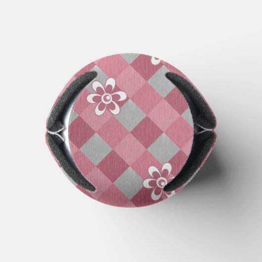 Grijs en roze geruit met kamillebloemen blikjeskoeler (Bodem)