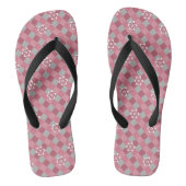 Grijs en roze geruit met kamillebloemen teenslippers (Voetbed)