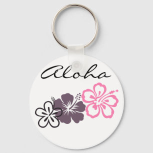 grijs en roze hibiscus Hawaiian thema Sleutelhanger