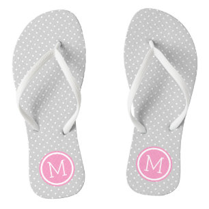 Grijs en Roze Kleine Stippen Monogram Teenslippers