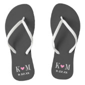 Grijs en Roze Modern Huwelijk Monogram Teenslippers (Voetbed)