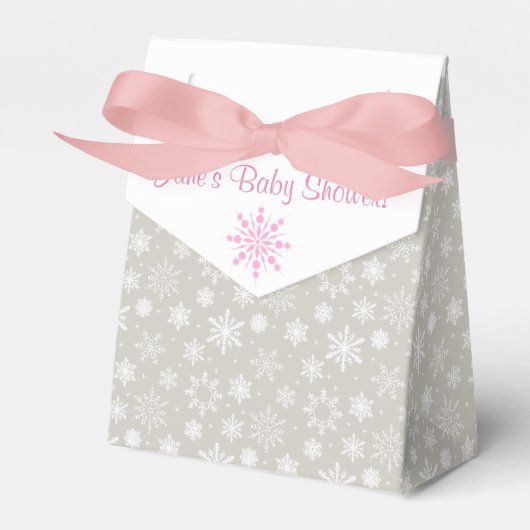 Grijs en Roze Sneeuwvlok Favor Boxes Bedankdoosjes (Voorkant Zijde)