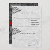 Grijs en RSVP-Briefkaart met rode Damask Swirl Kaart (Voorkant / Achterkant)