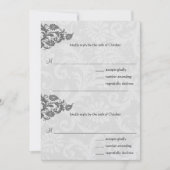 Grijs en RSVP-Briefkaart met rode Damask Swirl Kaart (Voorkant)
