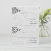Grijs en RSVP-Briefkaart met rode Damask Swirl Kaart (Staand voorkant)