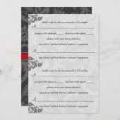 Grijs en RSVP-Briefkaart met rode Damask Swirl Kaart (Voorkant / Achterkant)