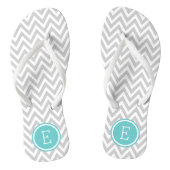 Grijs en Turquoise Chevron Monogram Teenslippers (Voetbed)
