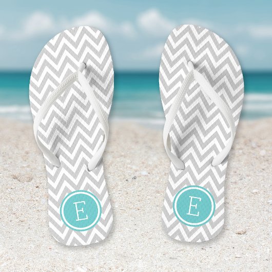 Grijs en Turquoise Chevron Monogram Teenslippers