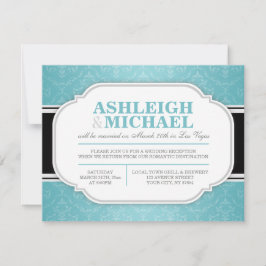 Grijs en Turquoise Damask Wedding Reception SLECHT Kaart