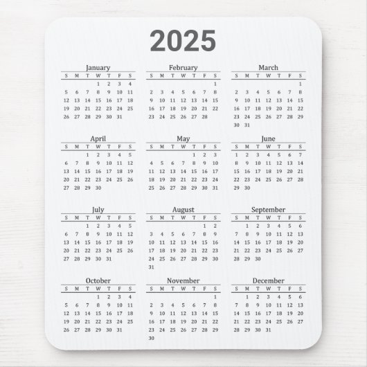 Grijs en wit 2025 jaar in een oogopslag muismat (Voorkant)