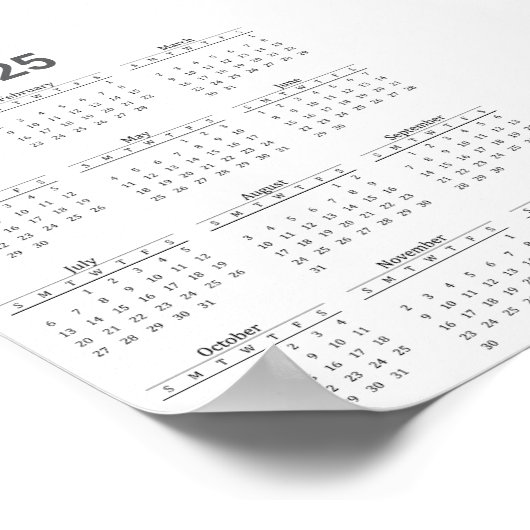 Grijs en wit 2025 jaar in een oogopslag poster (Hoek)