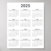 Grijs en wit 2025 jaar in een oogopslag poster (Voorkant)