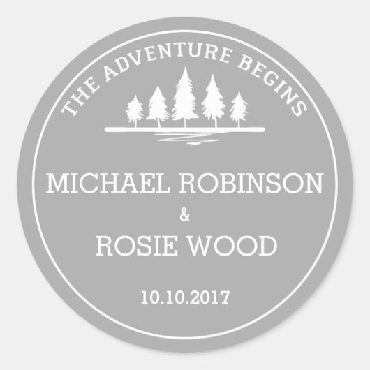 Grijs en wit avontuur bruiloft sticker (Voorkant)