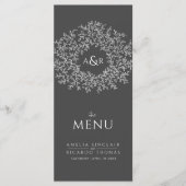 Grijs en wit blad tekening monogram bruiloft menu (Voorkant)