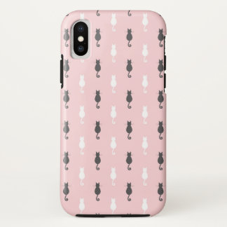 Grijs en wit Cat Silhouette Patroon Roze iPhone XS Hoesje