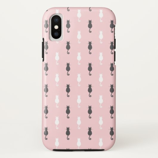 Grijs en wit Cat Silhouette Patroon Roze Case-Mate iPhone Case (Achterkant)