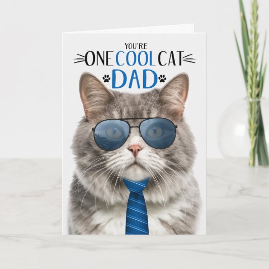 Grijs en wit Cat Vaderdag One Cool Cat Feestdagen Kaart (Voorkant)