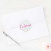 Grijs en Wit Chevron met Vet Script Naam Ronde Sticker (Envelop)