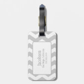 Grijs en wit Chevron Monogram Bagagelabel (Achterkant verticaal)