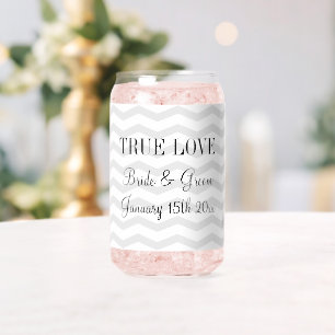 Grijs en wit chevron patroon bruiloft blik glas