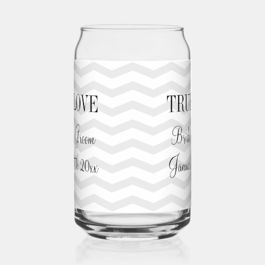 Grijs en wit chevron patroon bruiloft blik glas (Links)