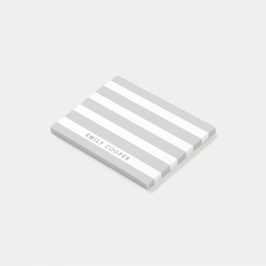 Grijs en wit Classic Stripes Monogram Post-it® Notes (Schuin)