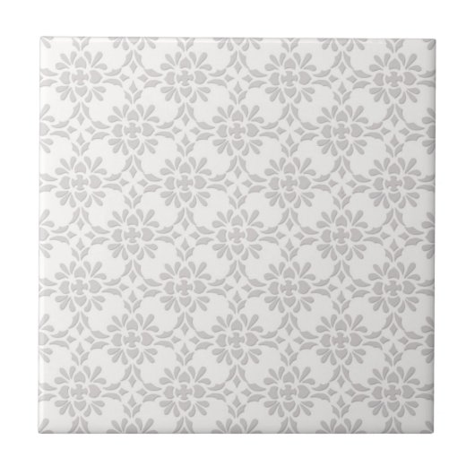Grijs en wit Damask Style Pattern Tegeltje (Voorkant)
