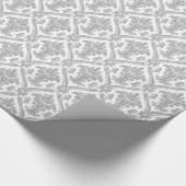 Grijs en wit  Damaspatroon Cadeaupapier (Hoek)