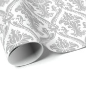 Grijs en wit  Damaspatroon Cadeaupapier (Rol Hoek)