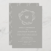 Grijs en Wit Eenvoudig Wreath Weddenschap Kaart (Voorkant / Achterkant)