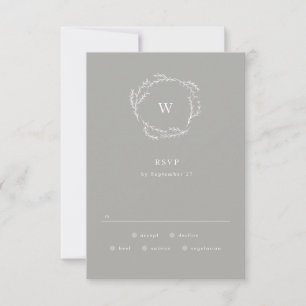 Grijs en wit Eenvoudig Wreath Weddenschap RSVP Kaartje