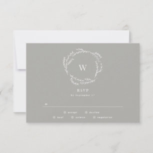 Grijs en wit Eenvoudig Wreath Weddenschap RSVP Kaartje