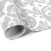 Grijs en wit Elegant Damask Patroon Cadeaupapier (Rol Hoek)