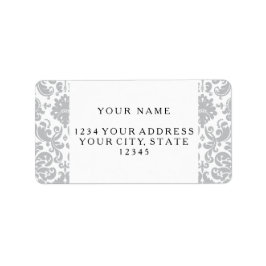 Grijs en wit Elegant Damask Patroon Etiket