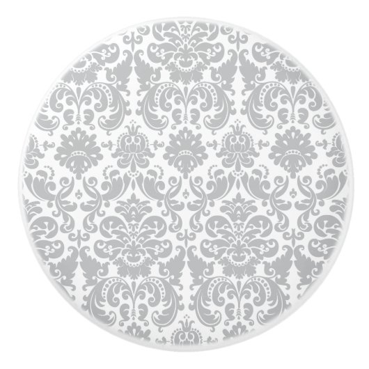 Grijs en wit Elegant Damask Patroon Keramische Knop (Voorkant)
