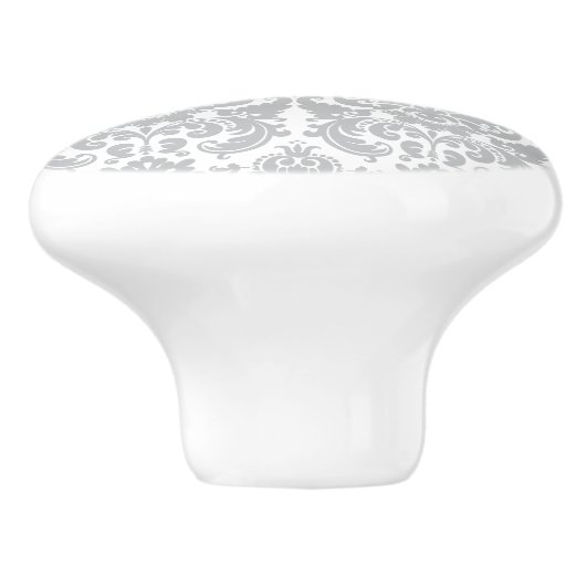 Grijs en wit Elegant Damask Patroon Keramische Knop (Zijkant)