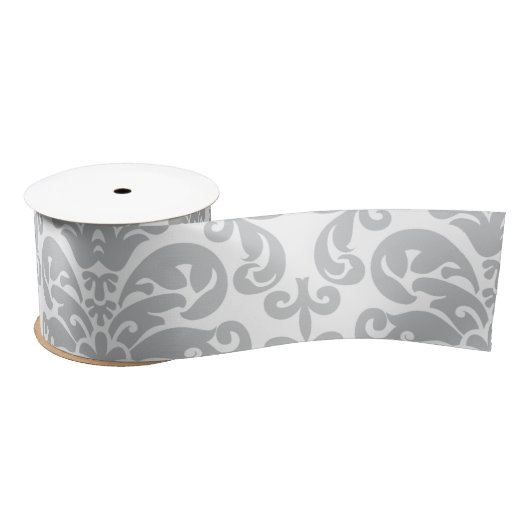 Grijs en wit Elegant Damask Patroon Lint (Spoel)