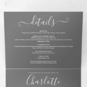 Grijs en wit elegant schrift foto bruiloft drieluik uitnodiging (Binnenzijde eerst)