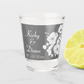 grijs en wit Floral bruiloft Shot Glas (Voorkant)