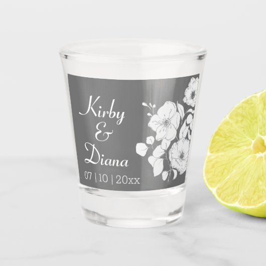 grijs en wit Floral bruiloft Shot Glas (Voorkant)
