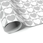 Grijs en wit Gecontroleerd Patroon met hart Cadeaupapier (Rol Hoek)