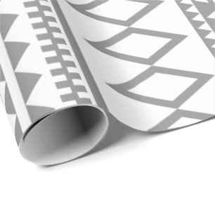 Grijs en wit Geometrisch Aztec Patroon Cadeaupapier