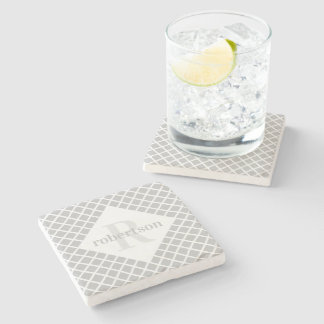Grijs en wit geometrisch modern monogram stenen onderzetter