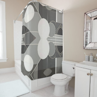 Grijs en wit geometrisch ontwerp met cirkellijnen douchegordijn
