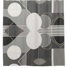 Grijs en wit geometrisch ontwerp met cirkellijnen douchegordijn
