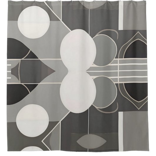Grijs en wit geometrisch ontwerp met cirkellijnen douchegordijn (Voorkant)