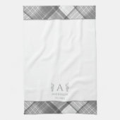 Grijs en wit Geplaagd gepersonaliseerde naam Monog Theedoek (Verticaal)