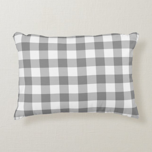 Grijs en wit Gingham Check Patroon Decoratief Kussen (Voorkant)